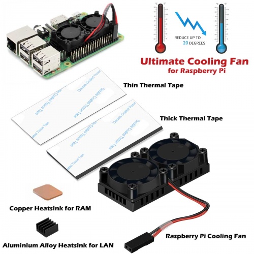 Ultimate Dual Cooling Fan Kit with Aluminum Heatsink  Raspberry Pi 3//2B 3B ATF